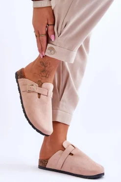 Zamszowe Klapki Na Korkowej Platformie Beżowe Vellma