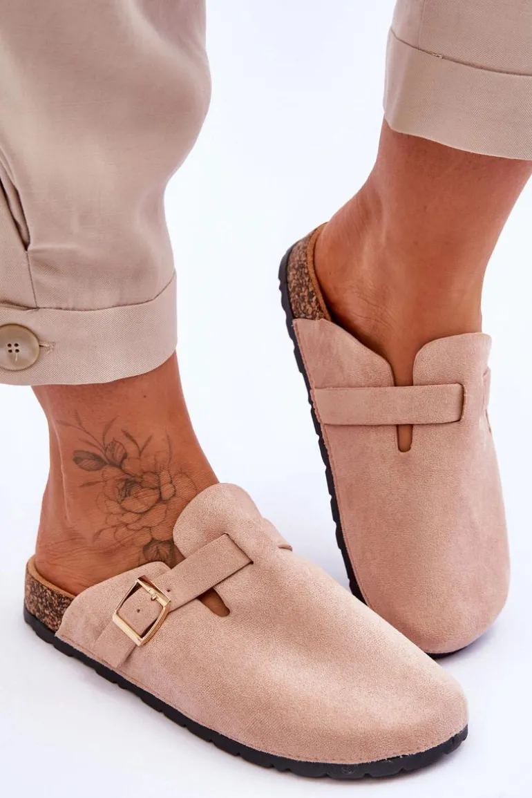 Zamszowe Klapki Na Korkowej Platformie Beżowe Vellma