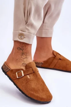 Zamszowe Klapki Na Korkowej Platformie Camel Vellma