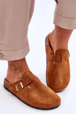 Zamszowe Klapki Na Korkowej Platformie Camel Vellma