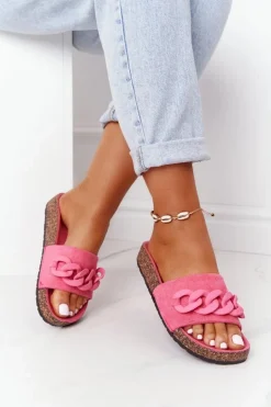 Zamszowe Klapki Na Korkowej Podeszwie Różowe Makayla