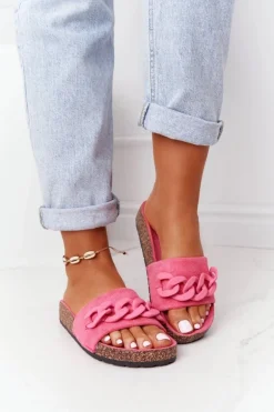 Zamszowe Klapki Na Korkowej Podeszwie Różowe Makayla