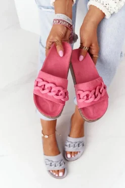 Zamszowe Klapki Na Korkowej Podeszwie Różowe Makayla