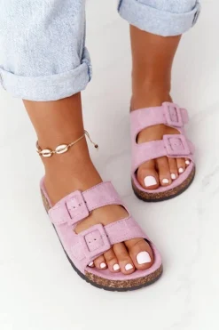 Zamszowe Klapki Na Korkowej Podeszwie Jasnofioletowe Jennifer