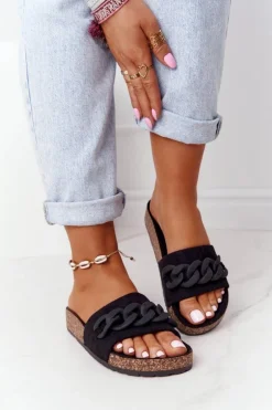 Zamszowe Klapki Na Korkowej Podeszwie Czarne Makayla