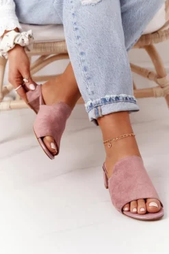 Zamszowe Klapki Na Obcasie Sergio Leone KL313 Różowe