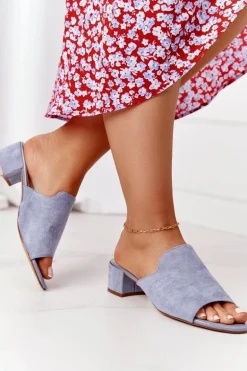 Zamszowe Klapki Na Obcasie Sergio Leone KL313 Niebieskie