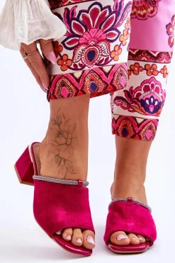 Zamszowe Klapki Na Obcasie S.Barski KV-612-2 Fuksja