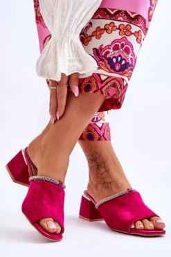 Zamszowe Klapki Na Obcasie S.Barski KV-612-2 Fuksja