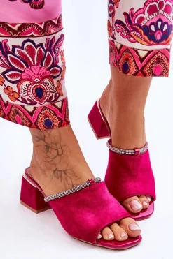 Zamszowe Klapki Na Obcasie S.Barski KV-612-2 Fuksja