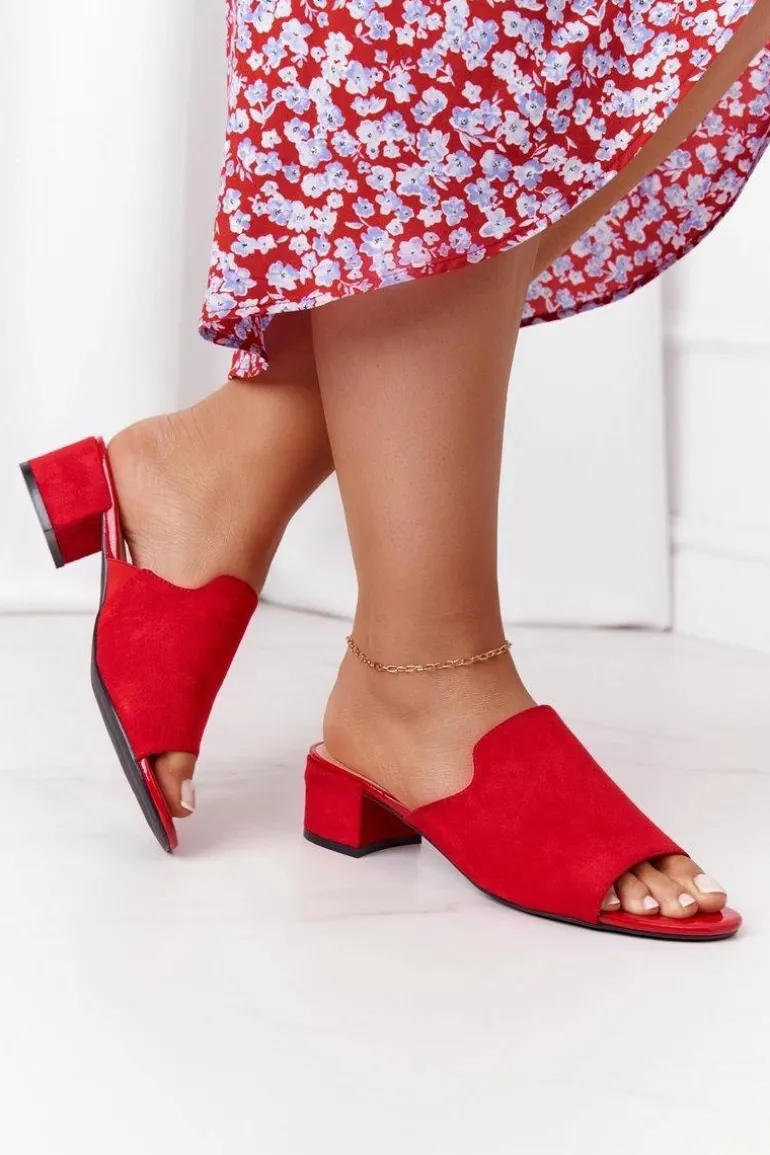 Zamszowe Klapki Na Obcasie Sergio Leone KL313 Czerwone