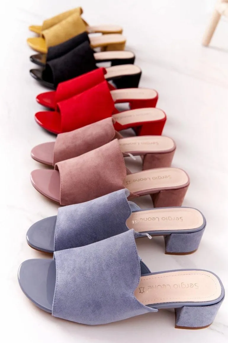 Zamszowe Klapki Na Obcasie Sergio Leone KL313 Czerwone