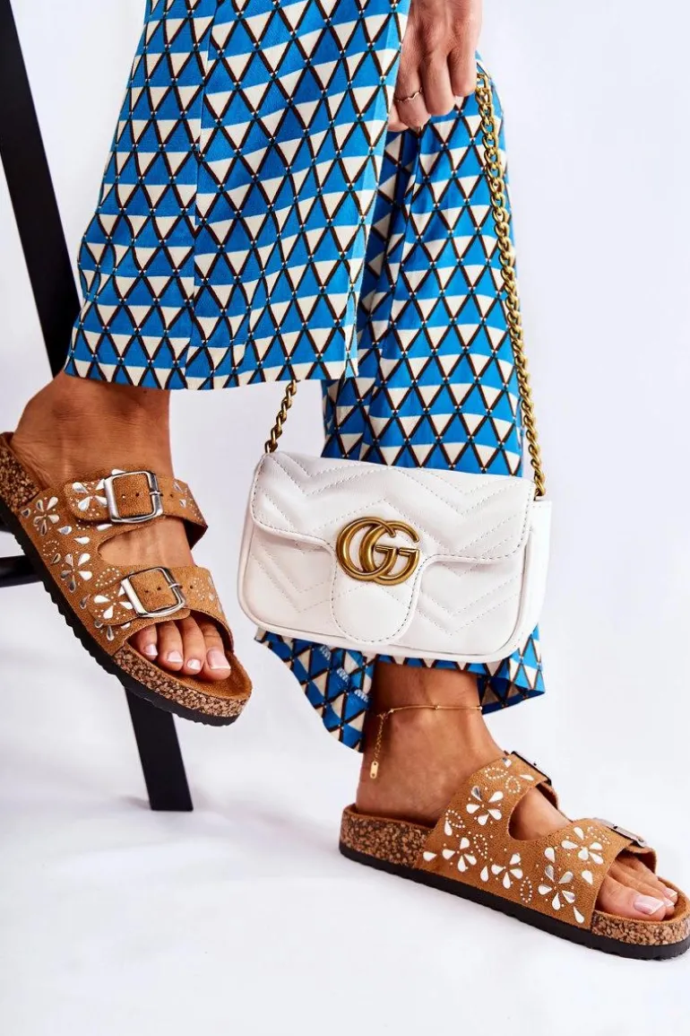 Zamszowe Klapki Z Dżetami Brązowe Dalvio