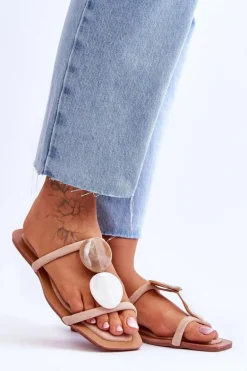 Zamszowe Klapki Z Ozdobami Nude Victoria