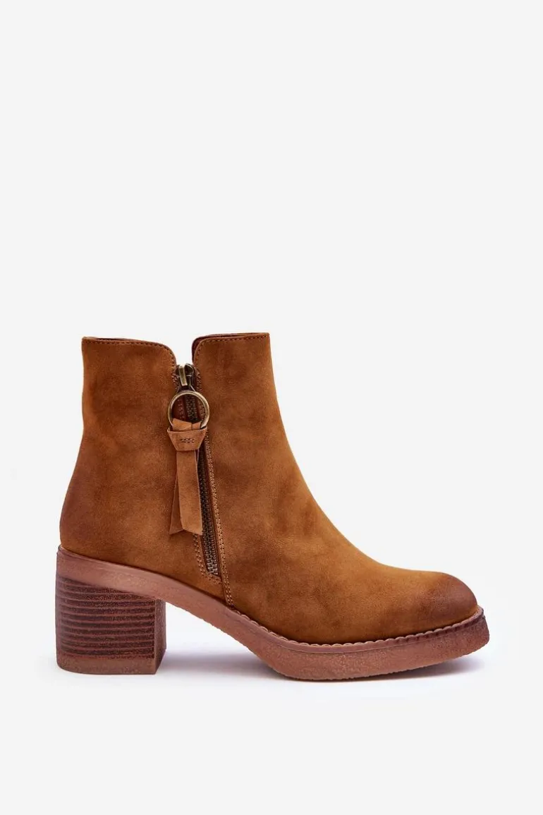 Zamszowe Klasyczne Botki Damskie Brązowe Limoso