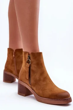 Zamszowe Klasyczne Botki Damskie Brązowe Limoso