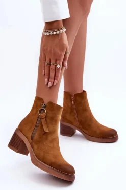 Zamszowe Klasyczne Botki Damskie Brązowe Limoso