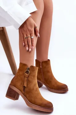 Zamszowe Klasyczne Botki Damskie Brązowe Limoso