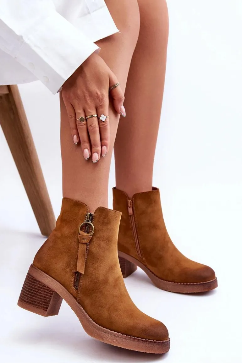 Zamszowe Klasyczne Botki Damskie Brązowe Limoso