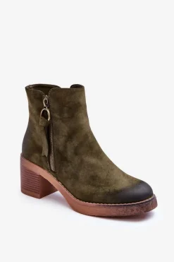 Zamszowe Klasyczne Botki Damskie Zielone Limoso