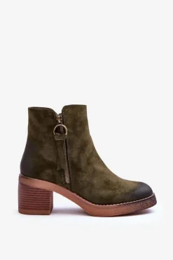 Zamszowe Klasyczne Botki Damskie Zielone Limoso