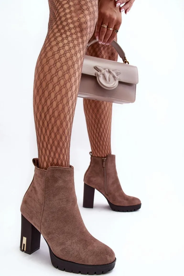 Zamszowe Klasyczne Botki Na Obcasie Brązowe Amy