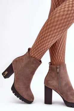 Zamszowe Klasyczne Botki Na Obcasie Brązowe Amy