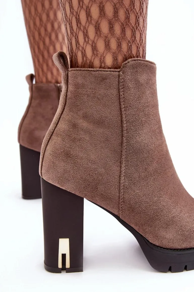 Zamszowe Klasyczne Botki Na Obcasie Brązowe Amy