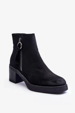 Zamszowe Klasyczne Botki Damskie Czarne Limoso