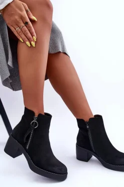 Zamszowe Klasyczne Botki Damskie Czarne Limoso