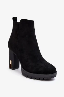 Zamszowe Klasyczne Botki Na Obcasie Czarne Amy