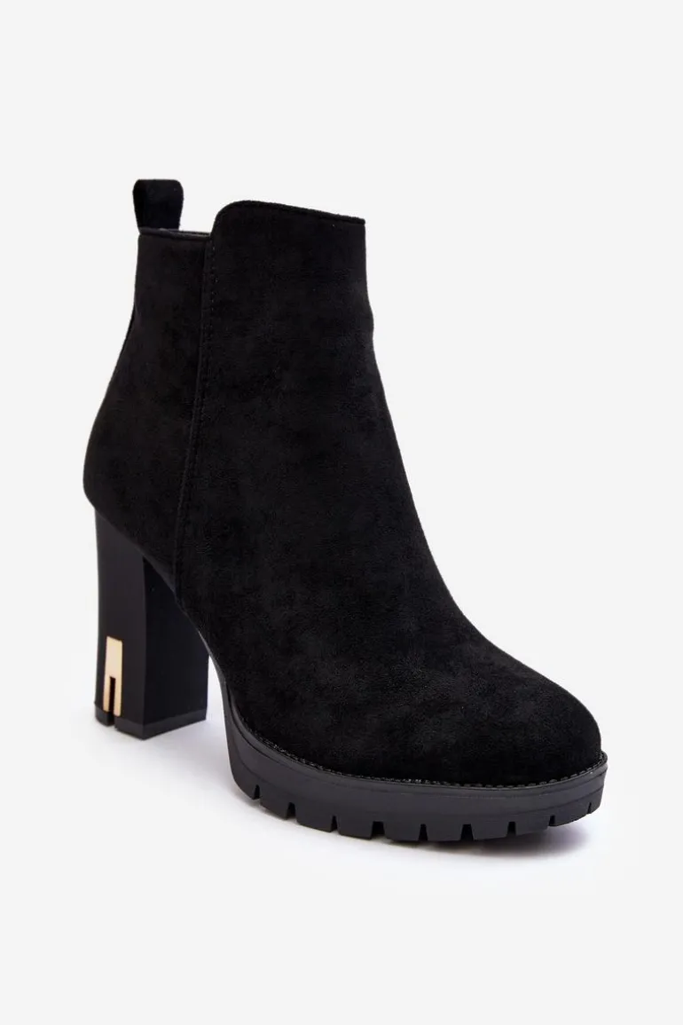 Zamszowe Klasyczne Botki Na Obcasie Czarne Amy