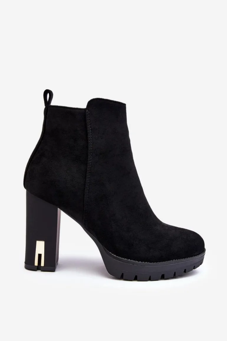 Zamszowe Klasyczne Botki Na Obcasie Czarne Amy