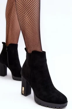 Zamszowe Klasyczne Botki Na Obcasie Czarne Amy