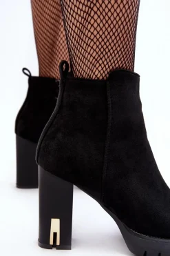 Zamszowe Klasyczne Botki Na Obcasie Czarne Amy