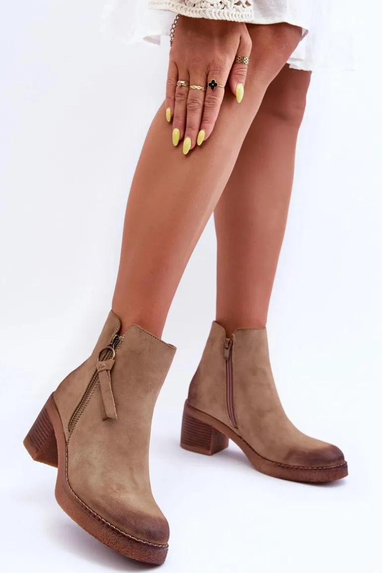 Zamszowe Klasyczne Botki Damskie Beżowe Limoso