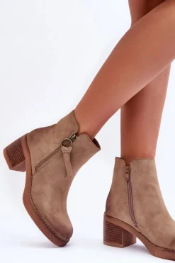 Zamszowe Klasyczne Botki Damskie Beżowe Limoso