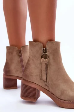 Zamszowe Klasyczne Botki Damskie Beżowe Limoso