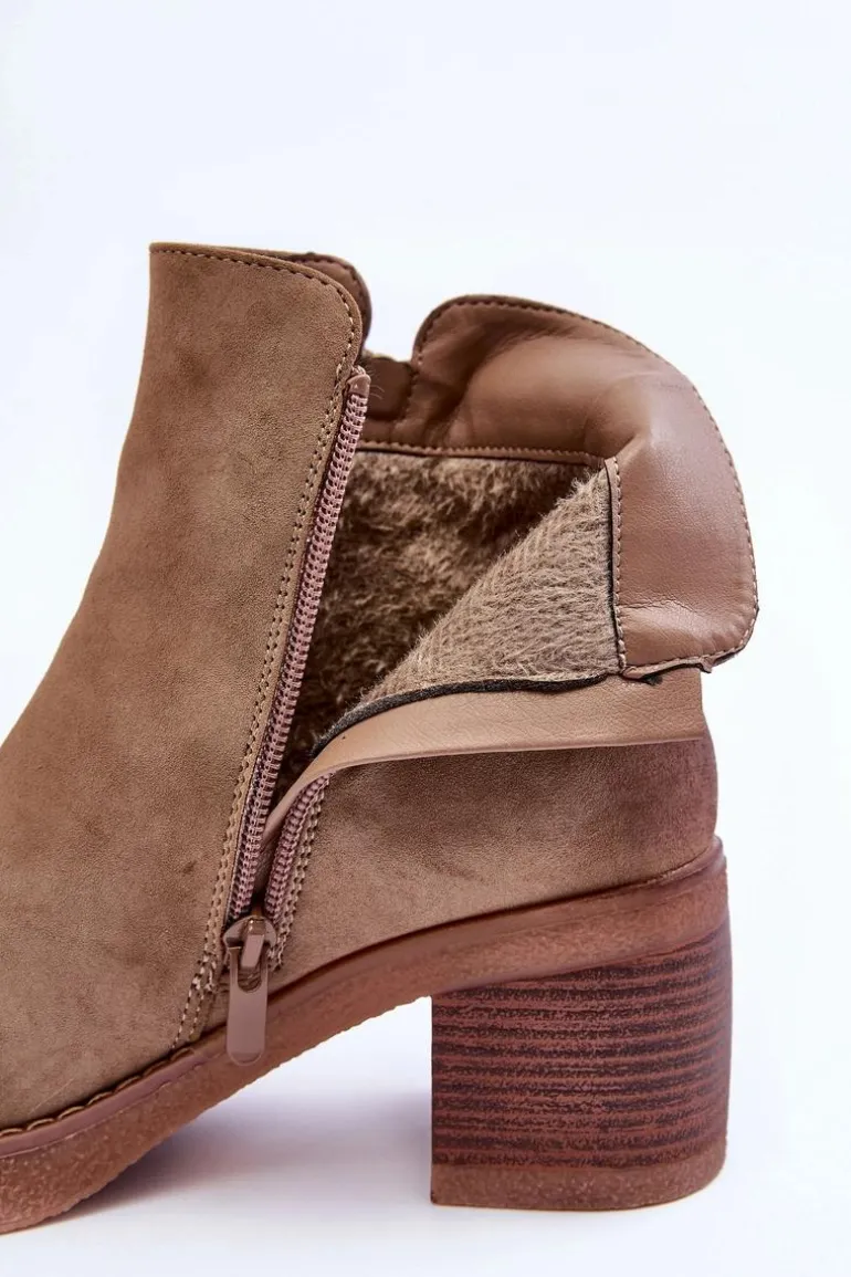 Zamszowe Klasyczne Botki Damskie Beżowe Limoso
