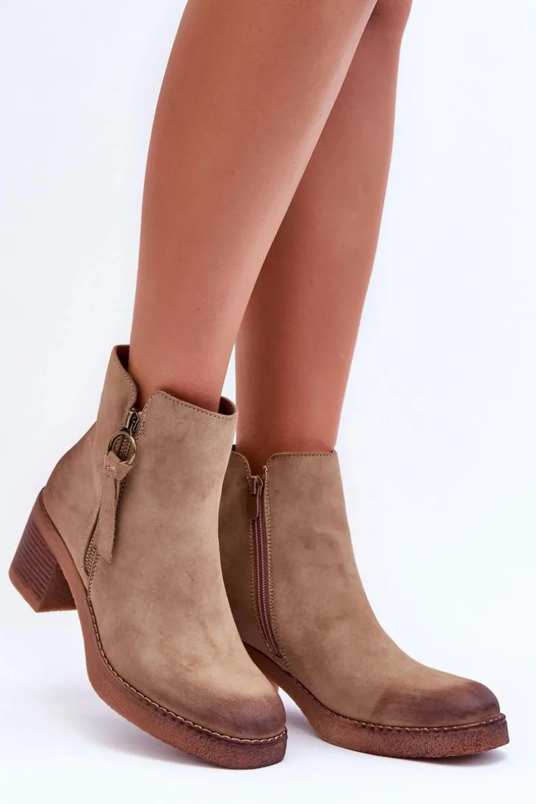 Zamszowe Klasyczne Botki Damskie Beżowe Limoso