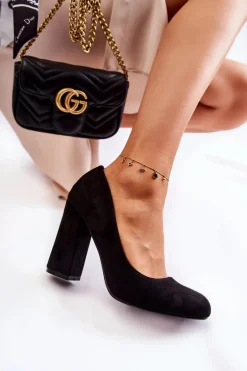 Zamszowe Klasyczne Czółenka Na Obcasie Czarne Reiser