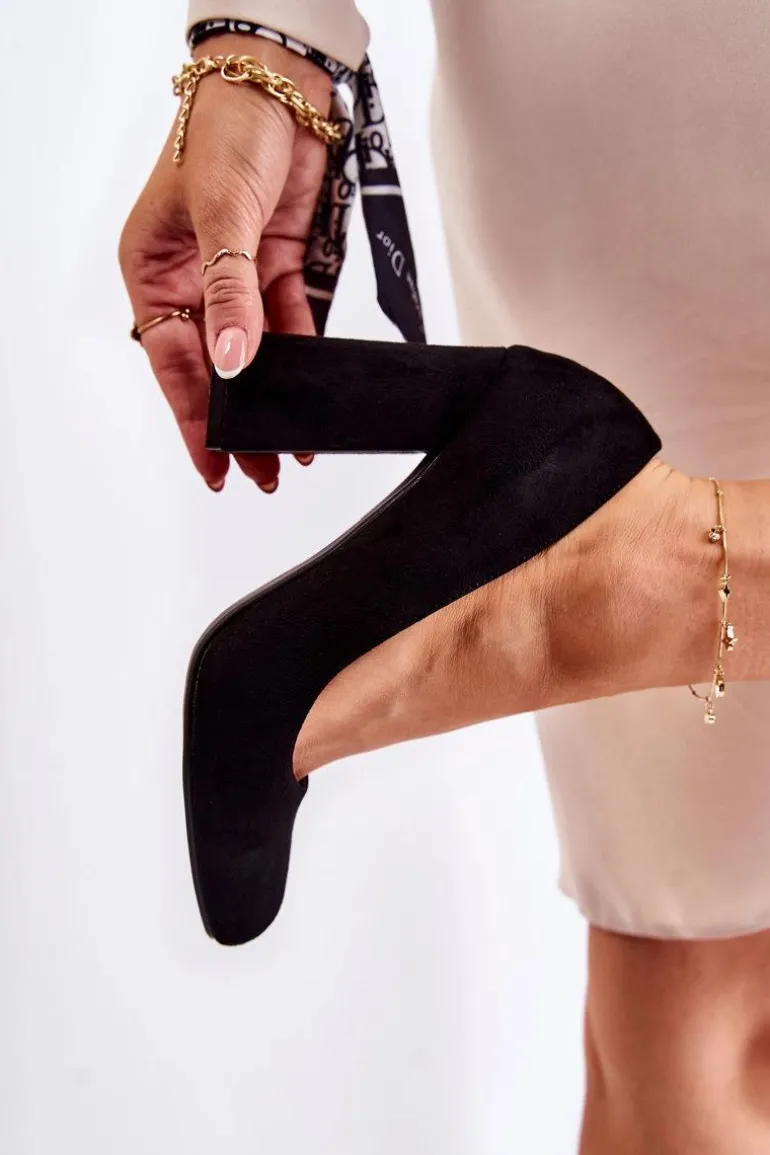 Zamszowe Klasyczne Czółenka Na Obcasie Czarne Reiser