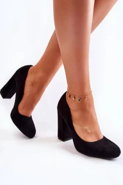 Zamszowe Klasyczne Czółenka Na Obcasie Czarne Reiser