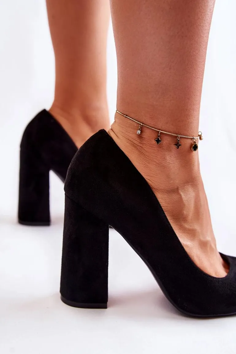 Zamszowe Klasyczne Czółenka Na Obcasie Czarne Reiser