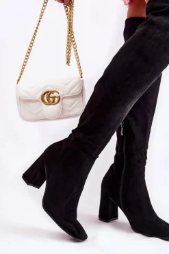 Zamszowe Klasyczne Kozaki Na Obcasie Czarne Kastia