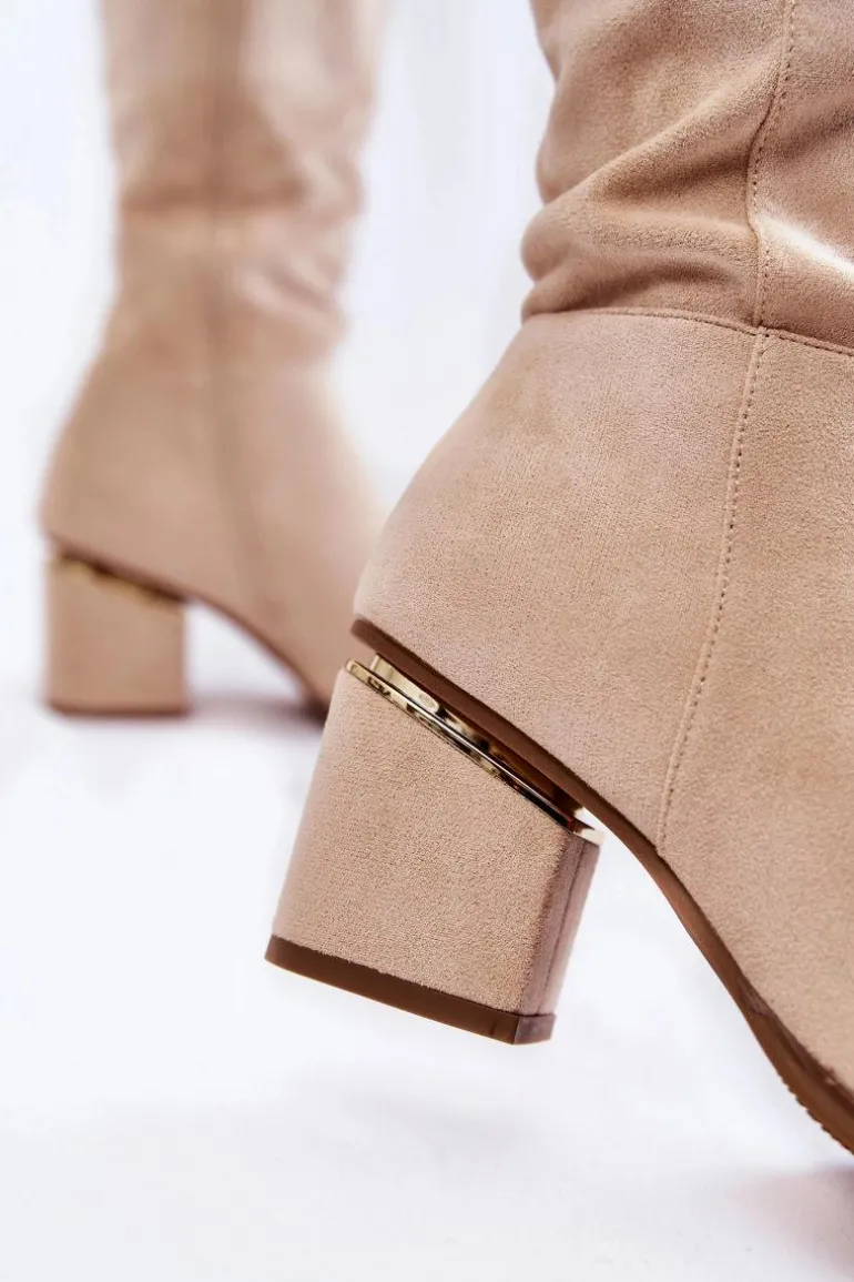 Zamszowe Klasyczne Kozaki Na Suwak Jasnobeżowe Leyette