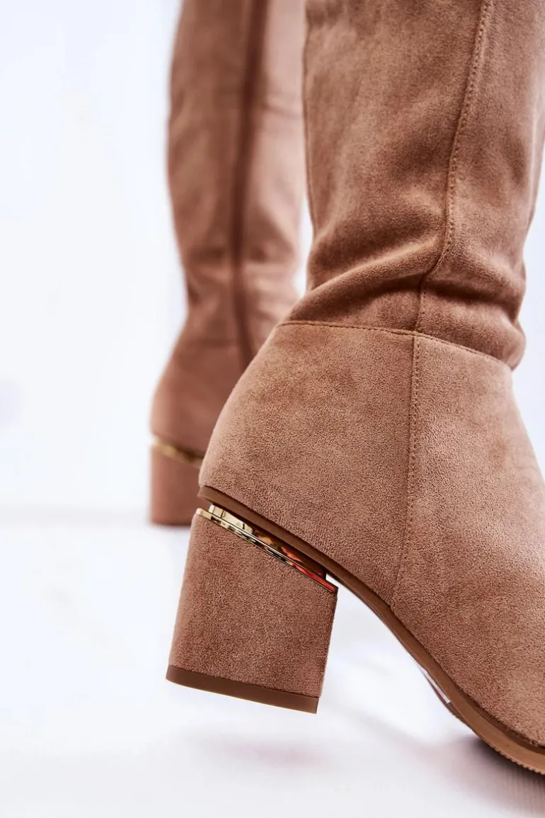 Zamszowe Klasyczne Kozaki Na Suwak Beżowe Leyette