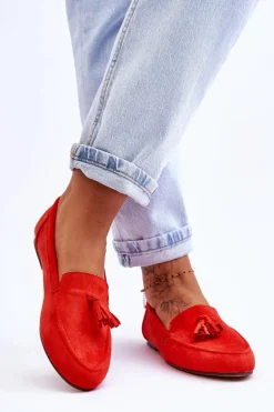 Zamszowe Klasyczne Mokasyny Z Frędzlami Ciemnopomarańczowe Averil