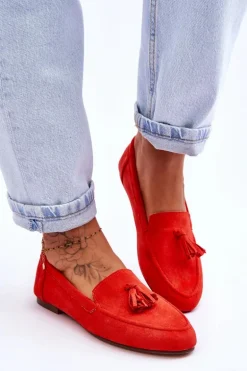 Zamszowe Klasyczne Mokasyny Z Frędzlami Ciemnopomarańczowe Averil