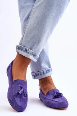 Zamszowe Klasyczne Mokasyny Z Frędzlami Fioletowe Averil